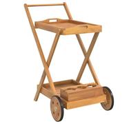 Solid Acacia Wood Tea Trolley 54 x 87 x 90 cm with 2 Levels and Bottle Holder, Serveable Kitchen Trolley with Storage Space, Rolling and Robust for Dining Room and Kitchen