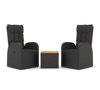 (solid acacia wood) vidaXL Garden Lounge Set 3 Piece Outdoor Lounge Set Table and Chair Black