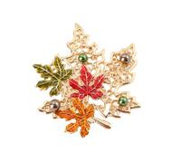Solid Alloy Maple Brooch Crystal Accent Handcraft Formal and Daily Wear Refined Women Unique Leaf Design Brooch