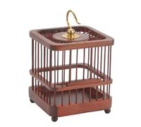 Solid Bamboo Bird Carriers Vintage Square Bird Cage Household Round Birdcages Portable Flight Cage for Outdoor Yard (Square B)