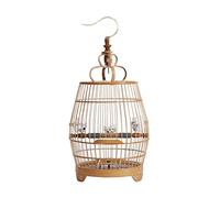 Solid Bamboo Birdcages Large Size Bird Cage Handmade Bird Carriers Simple Retro Bird House Carrier for Small and Medium Bird (Bird cage+Bowl)