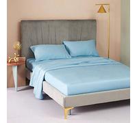Solid Bed Sheet Fitted Sheet With Elastic Band Plain Bedding Queen Size Bed Mattress Cover Bedsheet -Lake_Blue_200cmx220cm*25cm(1pcs)