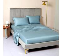 Solid Bed Sheet Fitted Sheet With Elastic Band Plain Bedding Queen Size Bed Mattress Cover Bedsheet -Light_blue_150cmx200cm*30cm(1pcs)
