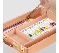 Solid Beech Timber Tabletop Easel Box, Portable Artist Painting Storage Case with Adjustable Tilt Board & Divided Compartment for Studio & Plein Air Sketching