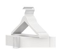 Set of 20 Clothes Hangers, Solid Birch Wood, 360 Swivel Hooks, Space Saving for Wardrobe, White