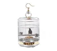 Solid Bird Cage Seed Catcher Bird Cage Retro Style Stainless Steel Bird Cage for Big Parrot Starling Macaw Creative Oval Bird Cage with Hanging Hook Flight Cage (38CM)