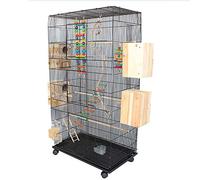 Solid Black Large Size Bird Cage with Stand Parrot Cages with Roller Iron Wire Pigeon Pearl Bird Cage (Black)