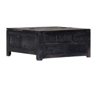 Solid Black Mango Wood Coffee Table 65x65x30 cm with 5 Drawers, Rustic Charm