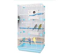 Solid Blue Decorative Bird Cages Iron Parrot Cages with Standing Bar Food Box Unique Pet Villa Bird Carrier (Blue C)