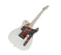 Solid Body Electric Guitar, Custom White with Chrome Pickguard & Red Humbuckers, 6-String Full Size for Rock Stage (Guitarra Electrica)