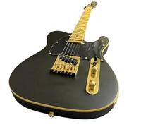Solid Body Electric Guitar, Matte Black with Gold Hardware & Binding, Single-Coil Pickups, Full Size 39" for Stage & Studio (Guitarra Electrica)