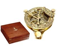 Solid Brass 4" Sundial Compass - with Wooden Box Rustic Vintage Home Decor Gifts