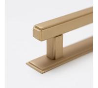 Solid Brass Art Deco Kitchen Pull Handles & Knobs with Backplates - Satin Brass Finish Art Deco Handle & Backplate 200mm