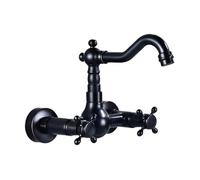Solid Brass Basin Faucet Antique Brushed/Black Bronze Hot Cold Mixer Wall Mounted Sink Tap 360 Swivel(Bronze Short H)