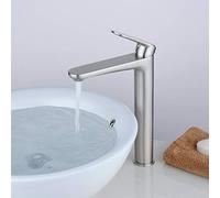 Solid Brass Bathroom Sink Tap Counter Top Monobloc Basin Mixer Tap, Brushed Nickel/Matte Finish