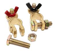 Solid Brass Battery Terminal Connectors with Wing Nut, Positive & Negative Battery Terminal Clamps for Car Van Boat Truck Vehicle Marine Boat, Corrosion Resistant （Pack of 2）