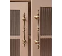 Solid Brass Bright Gold Kitchen Cabinet Pull Drawer Knob Bedroom Electroplated PVD Wardrobe Dresser Handle Furniture Accessories(Pitch-row-224mm)