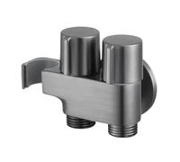 Solid Brass Brushed Gold or Gunmetal Gray 1 Inlet 2 Outlet Dual Bidet Angle Valve with Holder for Shower BD234(Gunmetal Gray)