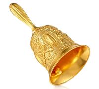 Solid Brass Call Bell, Super Loud Hand Bell with Floral Engravings Vintage Design for Teachers Seniors Wedding Dinner Meditation Gift