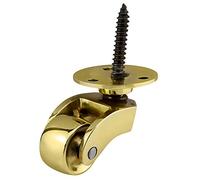 Solid Brass Castor Caster with 22mm Wheel (Single Piece) - Genuine Solid Polished Brass - Antique Vintage - Screw Style Fitting - Polished Brass - UK Company