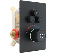Solid Brass Concealed 3-Way Shower Mixer Valve with Digital Display, Can Use 3 Options at A Time - Matte Black