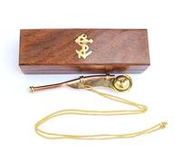 Solid Brass & Copper Boatswain (Bosun) 5" Whistle Chain with Rosewood Box