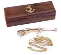 Solid Brass/Copper Boatswain (Bosun) Whistle with Rosewood Box 5" Brass Rustic Vintage Home Decor Gifts