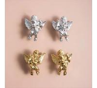 Solid Brass Creative Little Angel Cabinet Pull PVD Gold and Chrome Silver Furniture Handle Children's Room Dresser Drawer Knob(PVD Gold-Right)