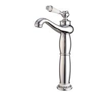 Solid Brass Deck Mount Bathroom Faucet with Hot and Cold Water Single Handle Retro Basin Mixer Tap with Ceramic Cartridge，Silver Tall