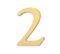Solid Brass Door Number 2, Self Adhesive Door Plate House Numbers for Home Mailbox Address Sign, Peel & Stick