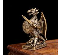 Solid Brass Dragon Knight Figurine,Vintage Medieval Warrior Statue,Mini Desktop Ornament,Fantasy Collectible Decor for Home Office Shelf & Display