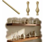 Solid Brass Floating Shelf Guard Rail Set - 2 Posts, Adjustable 14-42 Inch Anti-Fall Railing for Bookshelves & Wine Cabinets, C-10 Pack, 33in/84cm, Du