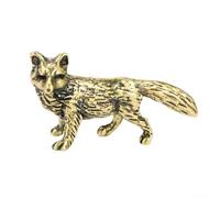 Solid Brass For Fox Figurine Miniature Tea Pet Ornament Vintage Animal Statue Handcrafted Pure Copper Sculpture for Chinese Kung Fu Tea Ceremony Small Desk Decoration