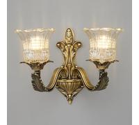 Solid Brass French Wall Lamp, Antique Copper Finish for Living Room Bedroom Headboard, Retro American Style(2-Lights)