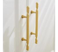 Solid Brass Furniture Handle Door Knobs Gold Long Strip Round Handles for Cabinet Kitchen Cupboard Wardrobe Drawer Pulls(Pitch-row-96mm)