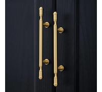 Solid Brass Furniture Handle Door Knobs Gold Long Strip Round Handles for Cabinet Kitchen Cupboard Wardrobe Drawer Pulls(Pitch-row-128mm)