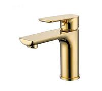 Solid Brass Gunmetal Deck Mount Vessel Faucet Matt Square Brushed Gold Basin Faucet Bathroom Small Basin Tap Mixer BL709(Shine Gold)