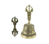 Solid Brass Hand Bell Handmade Brass Bell Copper Handheld Gong Five-Pronged Bronze Buddhist Ceremony Handbell for Meditation And Yoga(L)