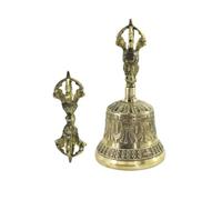 Solid Brass Hand Bell Handmade Brass Bell Copper Handheld Gong Five-Pronged Bronze Buddhist Ceremony Handbell for Meditation And Yoga(S)