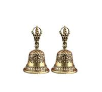 Solid Brass Hand Bell Tibetan Brass Ritual Bell, Buddhist Vajra Hand for Meditation Altar, Antique Exorcism Wind Chime Pocket Pendulum Decoratio(Size B)