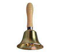 Solid Brass Hand Call Bell with Wooden Handle, Gold Brass Finish, 6.9 Inch Height, Super Loud Sound, Traditional Design