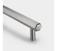 Solid Brass Hexagon Bar Handles | by Pushka Home | Modern Brushed Silver Finish | for Door, Cabinet, Wardrobe, Drawers (128mm Hole Centre)