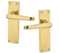 Jedo Solid Brass Victorian Long Plate Door Handles Polished Brass Straight