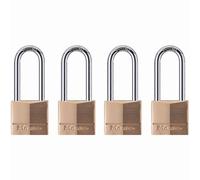 Solid-Brass Keyed-Alike Padlocks, Long Shackle, 4-Pack, 1-9/16 In. - 140QLH