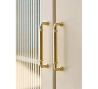 Solid Brass Kitchen Cabinets Handles PVD Gold Drawer Knob Wardrobe Dresser Cabinet Pull Furniture Hardware Accessories(Pitch-128mm-a Piece)