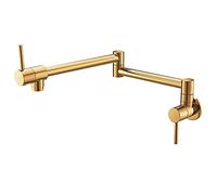 Solid Brass Kitchen Faucet Wall Mounted Single Hole Cold Water Commercial Grade Foldable Extendable Dual Joint Arms for Enhanced Flexibility and Durability