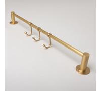 Solid Brass Kitchen Hook Rail | Utensil Hanging Rail | Wardrobe Clothing Rail | Heavy Duty Rail with 3 Hooks | Bathroom Towel Rail (Satin Brass)