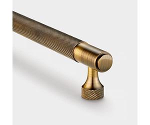 Solid Brass Knurled Bar Handles by Pushka Home Modern Antique Gold Finish for Door, Cabinet, Wardrobe, Drawers (224mm Hole Centre, Antique Gold)