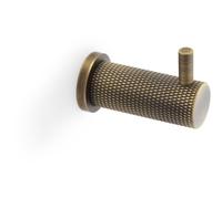 Solid Brass Knurled Single Robe Coat Hook - Wall Mounted Holder - Antique Brass
