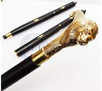SOLID BRASS LION HEAD HANDLE WOODEN WALKING STICK CANE VINTAGE DESIGNER HANDMADE